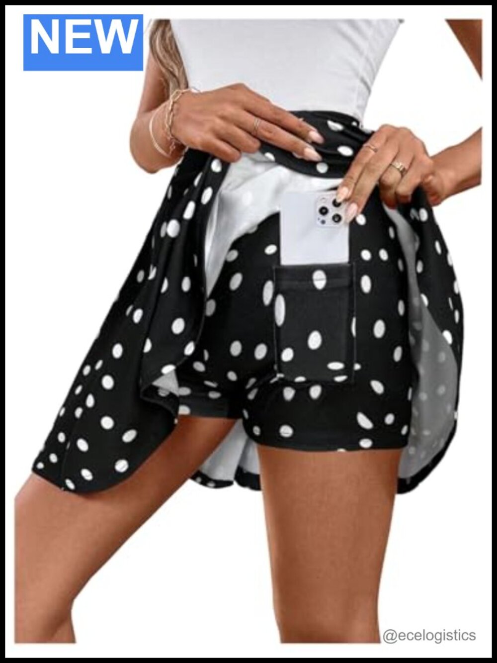 Women's Polka Dot High Waisted A-Line Skort with Shorts, Summer Mini Skirt